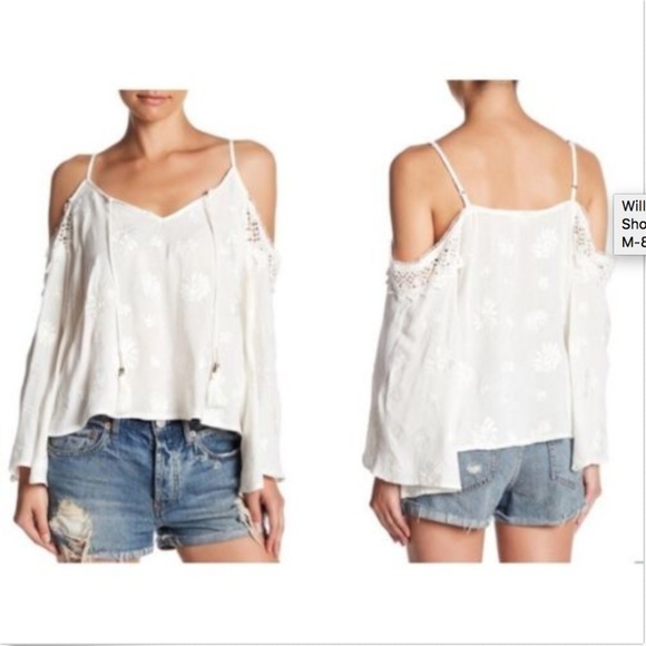 Willow & Clay Tops - 3/$25 Boho Ivory Cold Shoulder Embroider Blouse